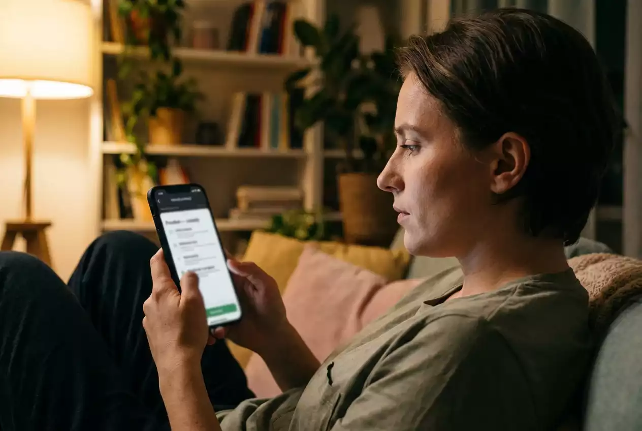 Osoba sprawdzająca warunki promocji na smartfonie z aplikacją Fortuna