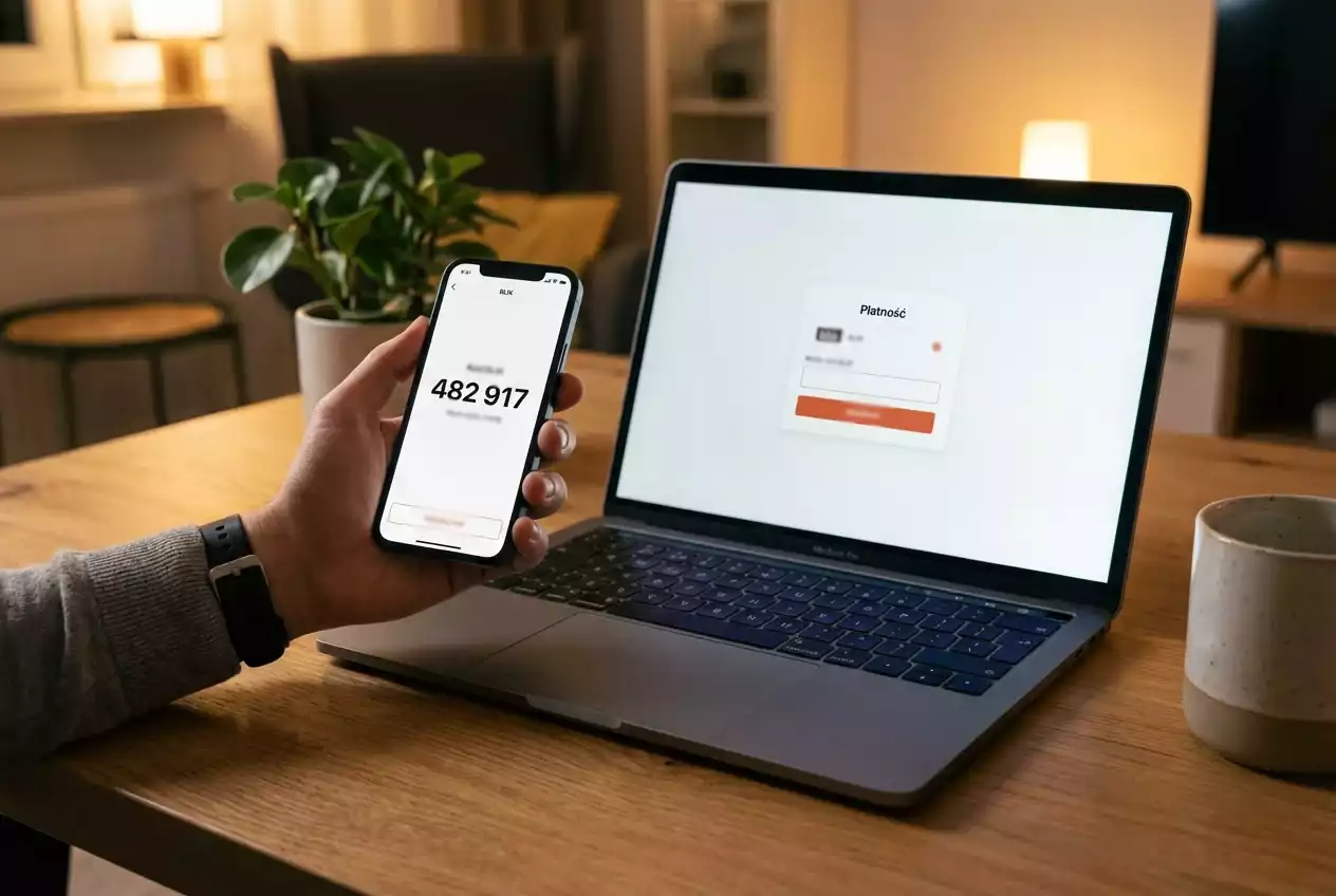 Smartfon z aplikacją BLIK i kodem do płatności u bukmachera