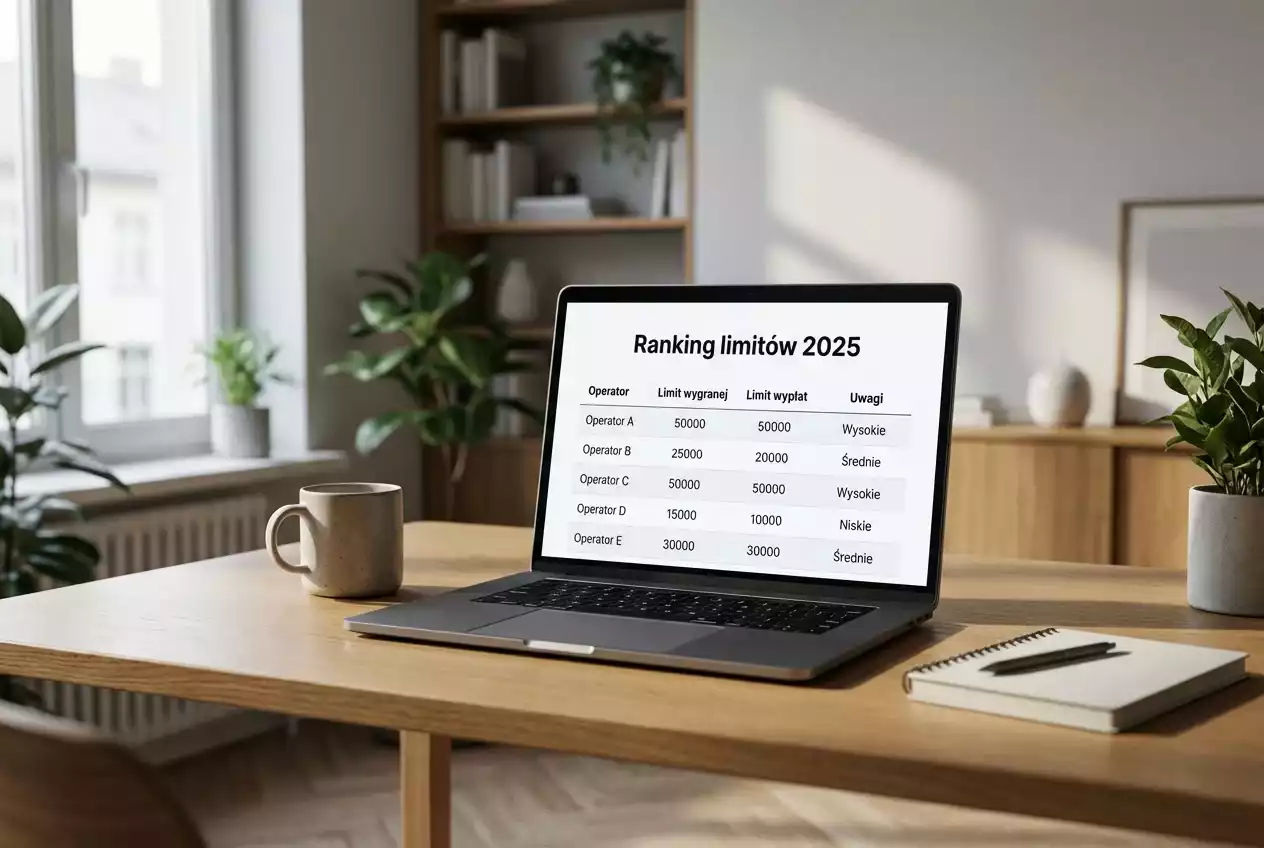 Laptop z otwartym rankingiem bukmacherów według limitów wygranych