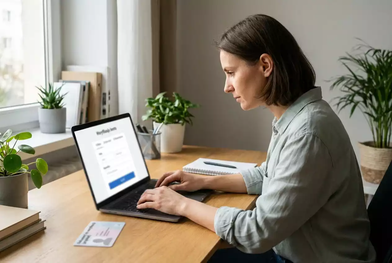 Osoba weryfikująca konto bukmacherskie na laptopie