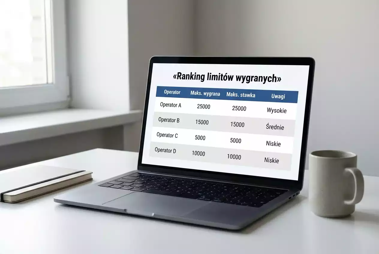 Laptop z tabelą por&oacute;wnawczą limit&oacute;w u r&oacute;żnych bukmacher&oacute;w