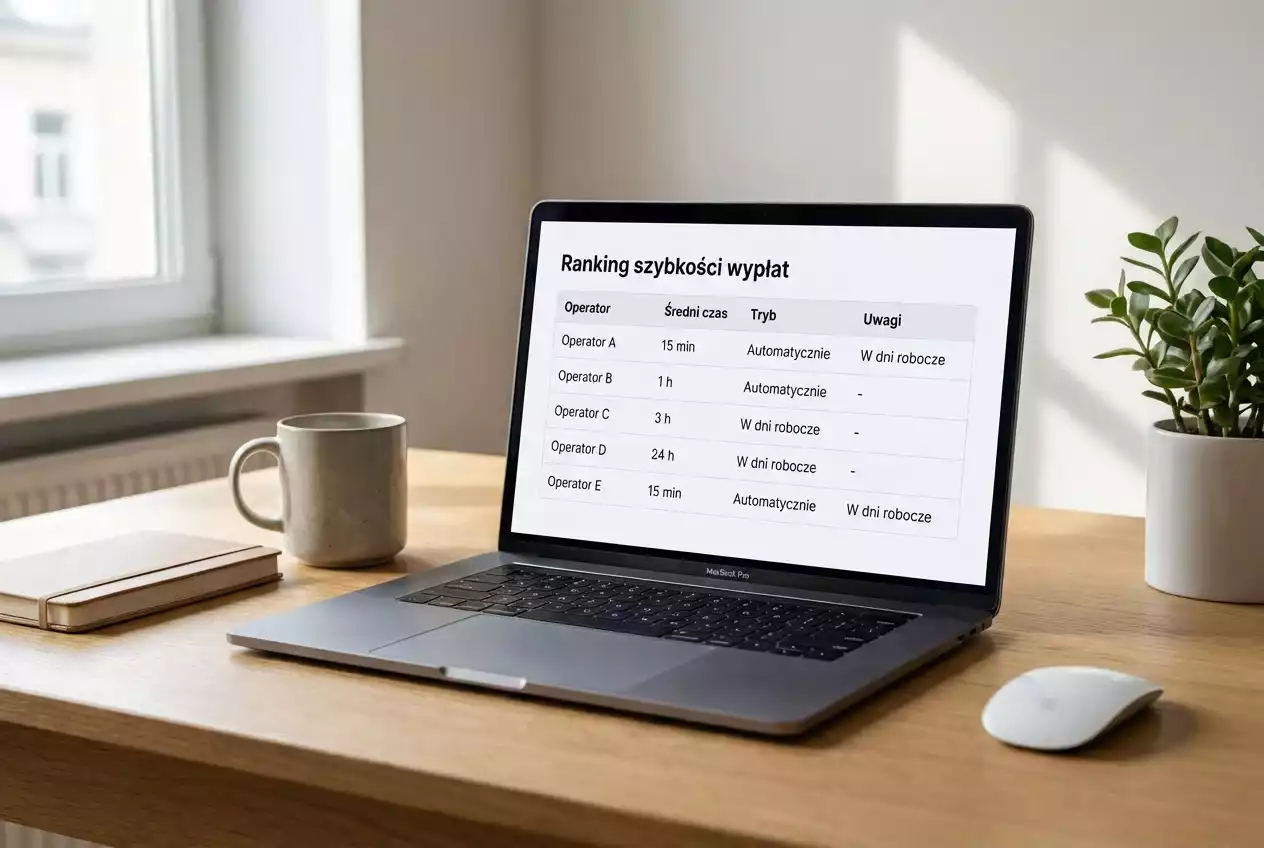 Laptop z por&oacute;wnaniem czas&oacute;w wypłat u r&oacute;żnych bukmacher&oacute;w