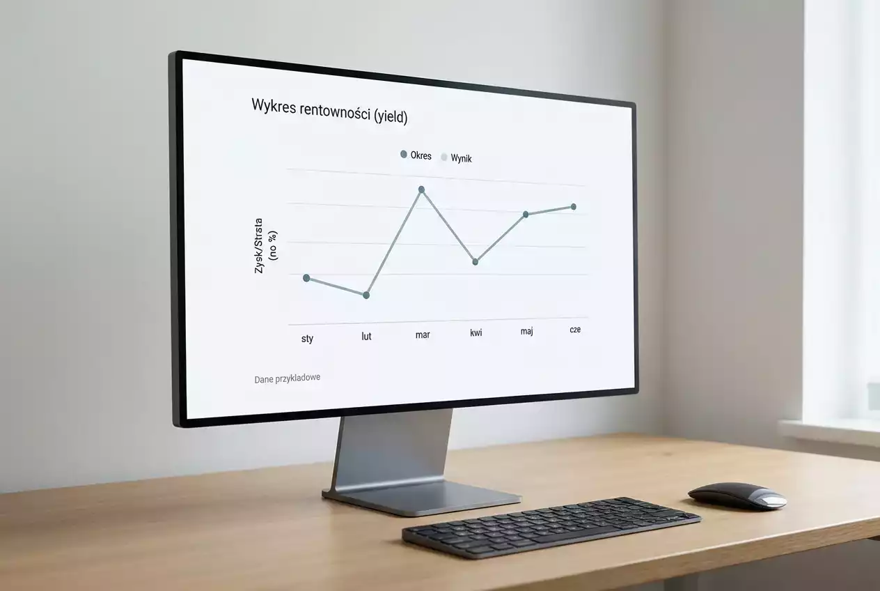 Monitor komputera z wykresem pokazującym trend rentowności zakładów